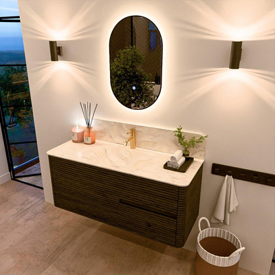 Mondiaz CIRO-DLUX Ensemble de meuble de salle de bains - 120x45x50cm - Vasque en solid surface Ostra - 1 lavabo central - 1 trou de robinet - 2 tiroirs - Shadow