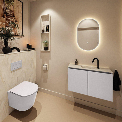 MONDIAZ TURE-DLUX Meuble toilette - 80cm - Cale - EDEN - vasque Ostra - position centrale - 1 trou de robinet