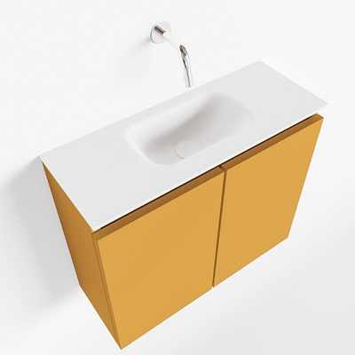 MONDIAZ TURE Toiletmeubel 60x23x50cm met 0 kraangaten 2 deuren ocher mat Wastafel Eden midden Solid Surface Wit