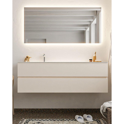 Mondiaz VICA ensemble de meuble de salle de bain - 150cm - meuble sous-vasque lin - 2 tiroirs - lavabo lune gauche - 1 trou de robinet - miroir LED - version XL 60cm de haut