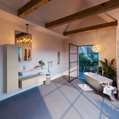 MONDIAZ ALAN - DLUX Ensemble meuble de salle de bains - 120cm - meuble bas - Linen - 2 tiroirs - lavabo suspendu - vasque à gauche - 1 trou de robinet - Glace