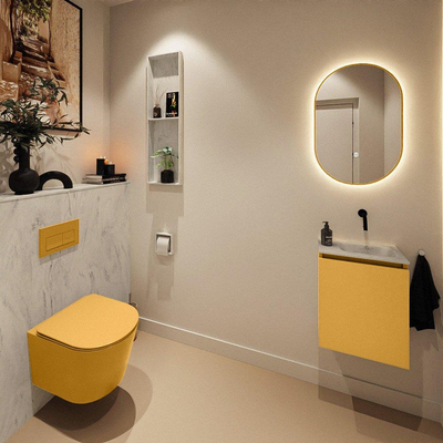 MONDIAZ TURE-DLUX meuble de toilettes 40 cm Ocher. EDEN lavabo Opalo position droite. Sans trou de robinet.