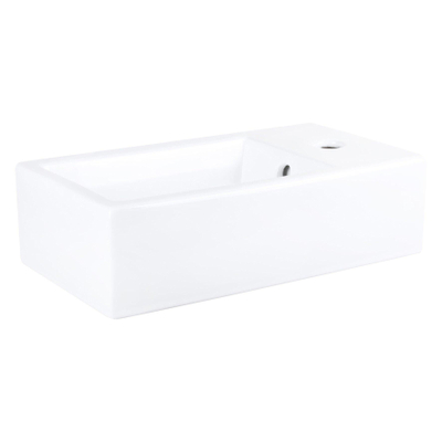 Differnz Force Fonteinset 40x22x11.5cm 1 kraangat recht mat zwarte kraan met sifon en afvoerplug fontein Rechthoek Keramiek Wit TWEEDEKANS