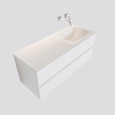 MONDIAZ VICA Ensemble de meuble salle de bain - 120cm - 2 tiroirs - lavabo Cloud à droite - 0 trous de robinet - solid surface talc