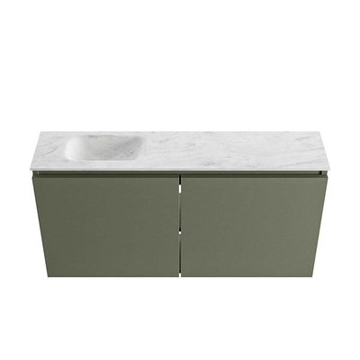 MONDIAZ TURE-DLUX meuble de toilettes 100 cm Army. EDEN lavabo Opalo position gauche. Sans trou de robinet.