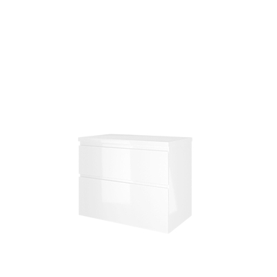 Proline Top badkamermeubelset 100x46x63.2cm wastafelblad asymmetrisch MDF lak wit glans met handdoekbeugel en natuurstenen wastafel 50x35x12 SHOWROOMMODEL