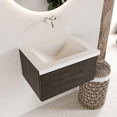 Mondiaz bukla ensemble de meubles de salle de bain 60x45x34cm 0 robinets lavabo milieu surface solide talc sans poignée 1 tiroir avec softclose mélamine marron foncé