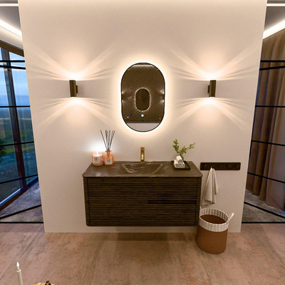 Mondiaz CIRO-DLUX Badkamermeubelset - 110x45x50cm - Solid surface wastafel Lava - 1 wasbak Midden - 1 kraangat - 2 lades - Shadow
