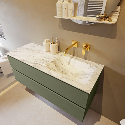 Mondiaz VICA-DLUX ensemble de meuble de salle de bain - 120cm - meuble sous-vasque armée - 2 tiroirs - lavabo encastré cloud droite - sans trous de robinet - version haute de 60cm - glace