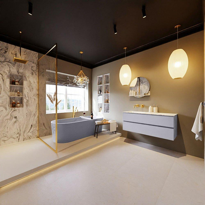 MONDIAZ VICA-DLUX Ensemble meuble de salle de bains - 120cm - meuble sous-vasque cale - 2 tiroirs - lavabo encastré cloud gauche - sans trous de robinet - version haute 60cm - glace