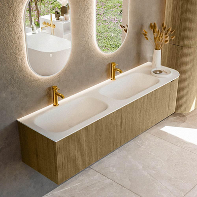 Mondiaz KURVE Ensemble de meuble de salle de bains - 175x46x40cm - 2 tiroirs - 1 porte - vasque solid surface - double / gauche - 2 trous de robinet - Dusk