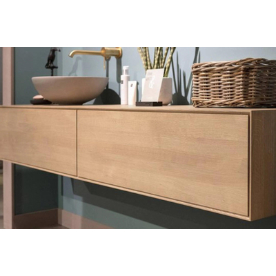Looox Wood collection Wood wastafelonderbouwkast m. 2 laden 140x30x46cm eiken - old grey - beschadigd - OUTLET UDEN