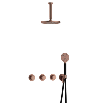 Hotbath Cobber IBS70 Regendoucheset inbouw - 15cm plafondarm - 20cm ronde hoofddouche - ronde handdouche - koper geborsteld PVD