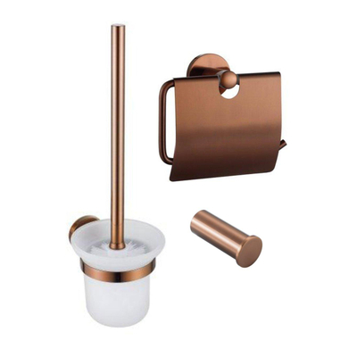 Fortifura Calvi Toiletset 3-delig - toiletrolhouder - met klep - toiletborstel - handdoekhaak enkel rond - PVD - geborsteld koper