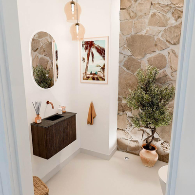 Mondiaz JOYA-DLUX 60cm meuble de toilette - couleur Walnut - Vasque FAYE position Milieu Sans trou de robinet couleur Lava.