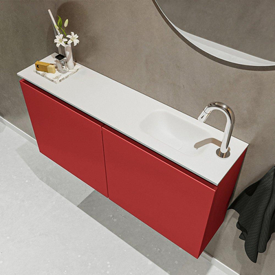 MONDIAZ TURE Toiletmeubel 100x23x50cm met 1 kraangaten 2 deuren fire mat Wastafel Eden rechts Solid Surface Wit