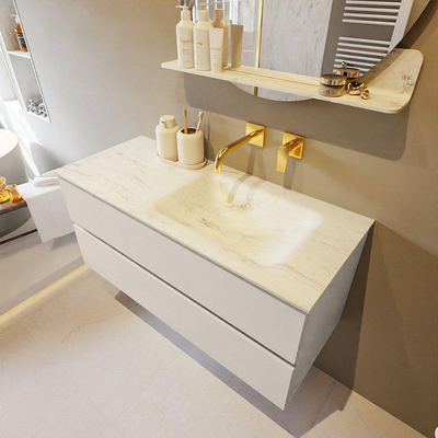 Mondiaz VICA-DLUX ensemble de meuble de salle de bain - 110cm - meuble sous lavabo lin - 2 tiroirs - lavabo encastré cloud droite - sans trous de robinet - version haute de 60cm - opalo