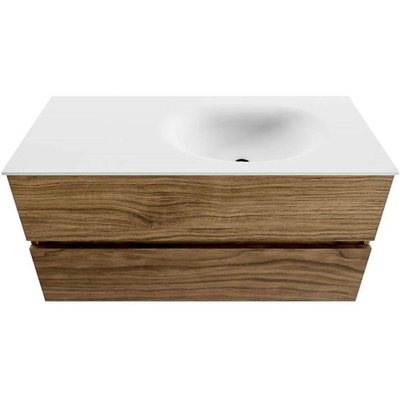 Mondiaz VICA 100cm meuble de salle de bains armoire basse Chai 2 tiroirs. Vasque MOON droite sans trou de robinet, couleur Talc.