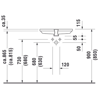 Duravit 2nd floor Onderbouwwastafel - zonder kraanvlak - met bevestiging - 55.5x38cm - met wondergliss - wit