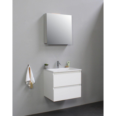Basic Bella Meuble avec lavabo acrylique avec 1 trou de robinet et armoire de toilette à 1 porte grise 60x55x46cm Flat Pack Blanc haute-brillance