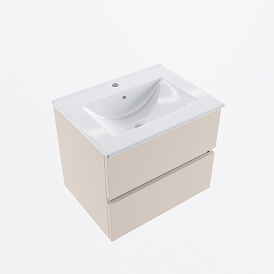 Mondiaz VICA Ensemble de meuble de salle de bain - 60cm - meuble sous-vasque lin - 2 tiroirs - lavabo denia milieu - 1 trou de robinet - version haute de 60cm - blanc brillant