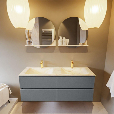 Mondiaz VICA-DLUX ensemble de meuble de salle de bain - 130cm - meuble sous-vasque plata - 4 tiroirs - lavabo encastré cloud double - 2 trous de robinet - miroir modèle spot - version XL 60cm de haut - ostra