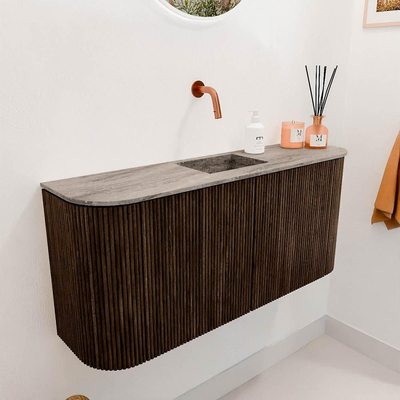 Mondiaz JOYA-DLUX 93.2cm toiletmeubel - ronding links en rechts kleur Walnut - Wastafel FAYE positie Midden Zonder kraangat kleur Oza.