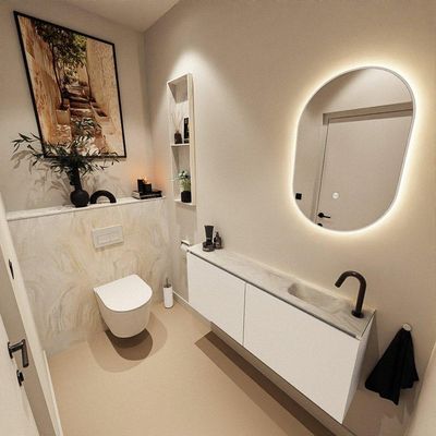 MONDIAZ TURE-DLUX Meuble toilette - 120cm - Talc - EDEN - vasque Ostra - position droite - 1 trou de robinet