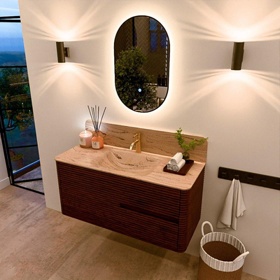 Mondiaz CIRO-DLUX Ensemble de meubles de salle de bains - 110x45x50cm - Plan vasque solid surface Arena - 1 vasque au milieu - 1 trou de robinet - 2 tiroirs - Ruby