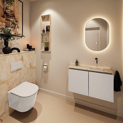 MONDIAZ TURE-DLUX Meuble toilette - 80cm - Linen - EDEN - vasque Frappe - position droite - sans trou de robinet