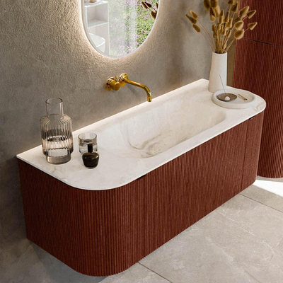 Mondiaz KURVE-DLUX Ensemble de meuble de salle de bain - 120x46x40cm - 1 tiroir - 2 portes - vasque solid surface - central - sans trou de robinet - Ruby