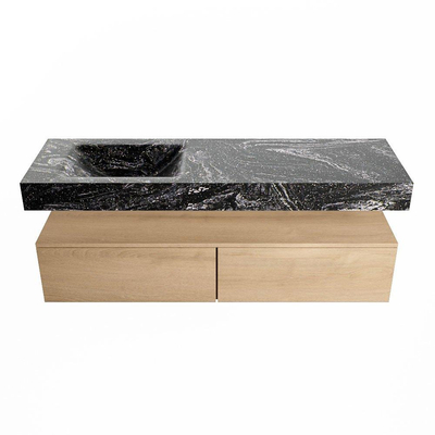 MONDIAZ ALAN - DLUX Badkamermeubelset - 150cm - onderkast - Washed Oak - 2 lades - vrijhangende wastafel - wasbak links - 0 kraangaten - Lava