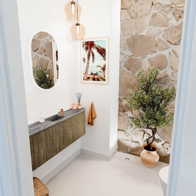 Mondiaz JOYA-DLUX 123.2cm toiletmeubel - ronding links en rechts kleur Dusk - Wastafel FAYE positie Midden 1 kraangat kleur Sombra.