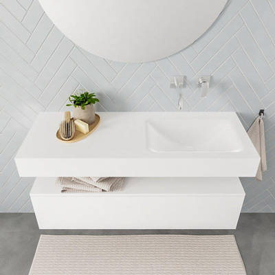 MONDIAZ ALAN 120cm - meuble bas - 1 tiroir - lavabo suspendu - vasque à droite - 0 trous de robinet - talc