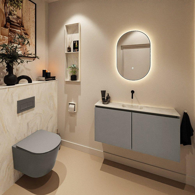 MONDIAZ TURE-DLUX meuble WC 100cm Smoke. Lavabo EDEN Ostra position milieu. Sans trou de robinet.