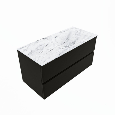 Mondiaz VICA-DLUX Ensemble de meuble de salle de bain - 100cm - meuble sous-vasque urbain - 2 tiroirs - lavabo encastré cloud droite - sans trous de robinet - version haute de 60cm - glace