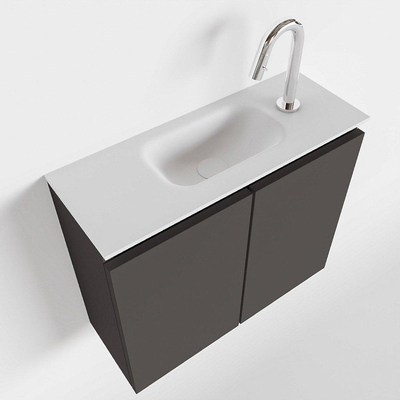 MONDIAZ TURE Kit lave-mains - 60x23x50cm - 1 trou de robinet - 2 portes - gris foncé mat - Lavabo centré - Acrylique Blanc