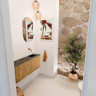 Mondiaz JOYA-DLUX 101.6cm toiletmeubel - ronding links kleur Oak - Wastafel FAYE positie Rechts Zonder kraangat kleur Lava.