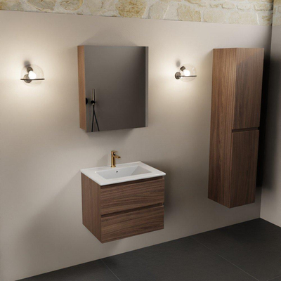 Mondiaz Aivy badmeubelset - 60x45x50cm - 1 kraangat - 1 wasbak talc Keramiek - Midden - 2 lades - Met spiegelkast - Melamine Mocha