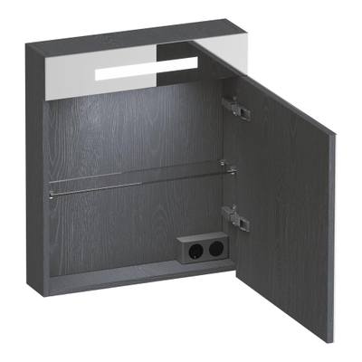 BRAUER Promise spiegelkast – 59x70x15 cm – directe LED boven – rechtsdraaiend – Timber Grey