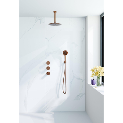 Fortifura Nebbio Regendoucheset - inbouwkraan - inbouwdeel - wandaansluitbocht - doucheslang glad - ronde handdouche - 20cm plafondarm - 30cm - hoofddouche - PVD - geborsteld koper
