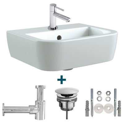 Nemo Spring Sun ensemble lave-mains 40x32.5x16.5cm avec trop-plein incluant robinet d'eau froide 14cm et siphon porcelaine blanc