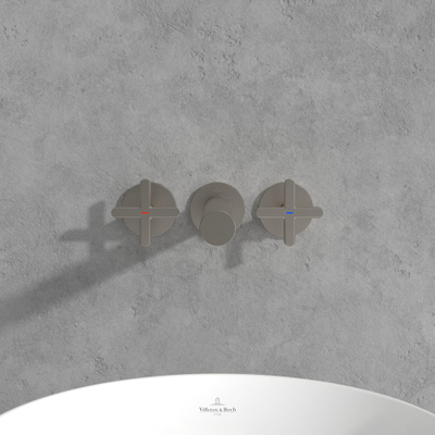 Villeroy & Boch Loop & Friends wastafeluitloop set - met kruisgreep - wandmontage - Brushed Nickel (rvs)