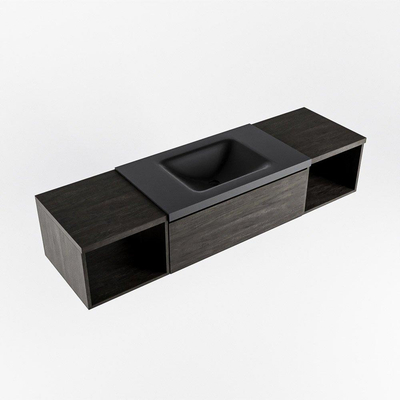 MONDIAZ BUKLA 160cm ensemble de meuble avec module ouvert 40 L+R couleur Marron foncé avec 1 tiroir. Lavabo CLOUD centre 1 trou de robinet couleur Urbaine.