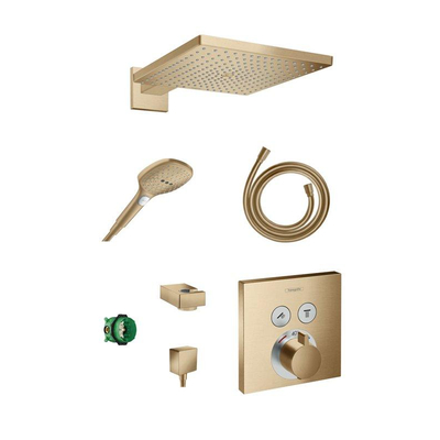 Hansgrohe Showerselect Ensemble de douche de pluie thermostatique encastré avec pomme de douche carrée 30 cm Brushed Bronze