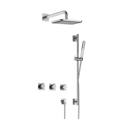 Hotbath Gal IBSGL70 Ensemble de douche thermostatique encastré - 2 robinets d'arrêt - bras mural de 35 cm - pomme de douche carrée de 22 cm - douchette à main - barre de douche - chrome