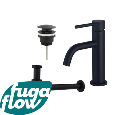 FugaFlow Eccelente Sobrado Badkamer Slim Wastafelkraanset - lage wastafelkraan - klikwaste plug - verlaagde design sifon - Mat zwart