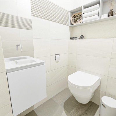 MONDIAZ OLAN Fonteinset - 40x30x40cm - 0 kraangaten - 1 lade - talc mat - wasbak midden - Solid Surface Wit