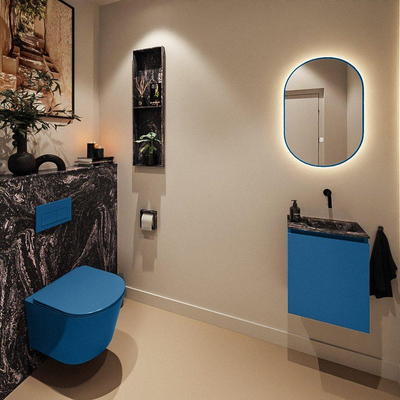 MONDIAZ TURE-DLUX Meuble toilette - 40cm - Jeans - EDEN - vasque Lava - position droite - sans trou de robinet