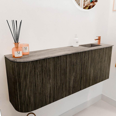 Mondiaz JOYA-DLUX 111.6cm toiletmeubel - ronding links kleur Shadow - Wastafel FAYE positie Rechts 1 kraangat kleur Oza.
